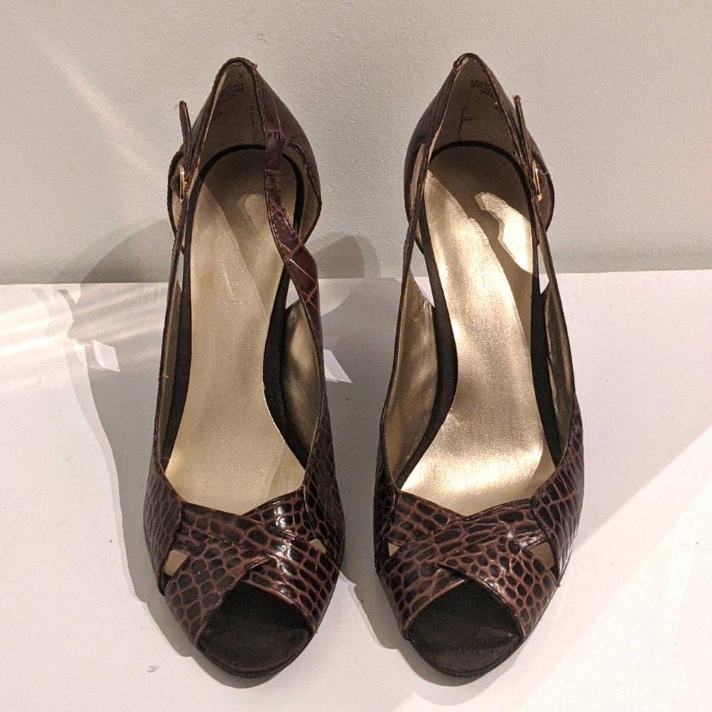 Nine West brown open toe heels